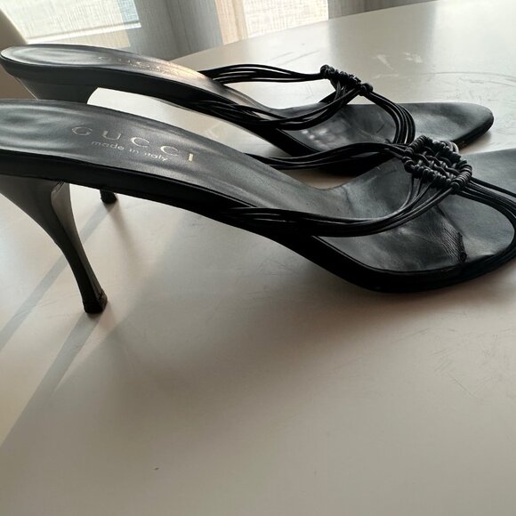 Gucci Mule Strappy Heel Leather Sandals Slip-on Size 38.5 - Picture 3 of 9